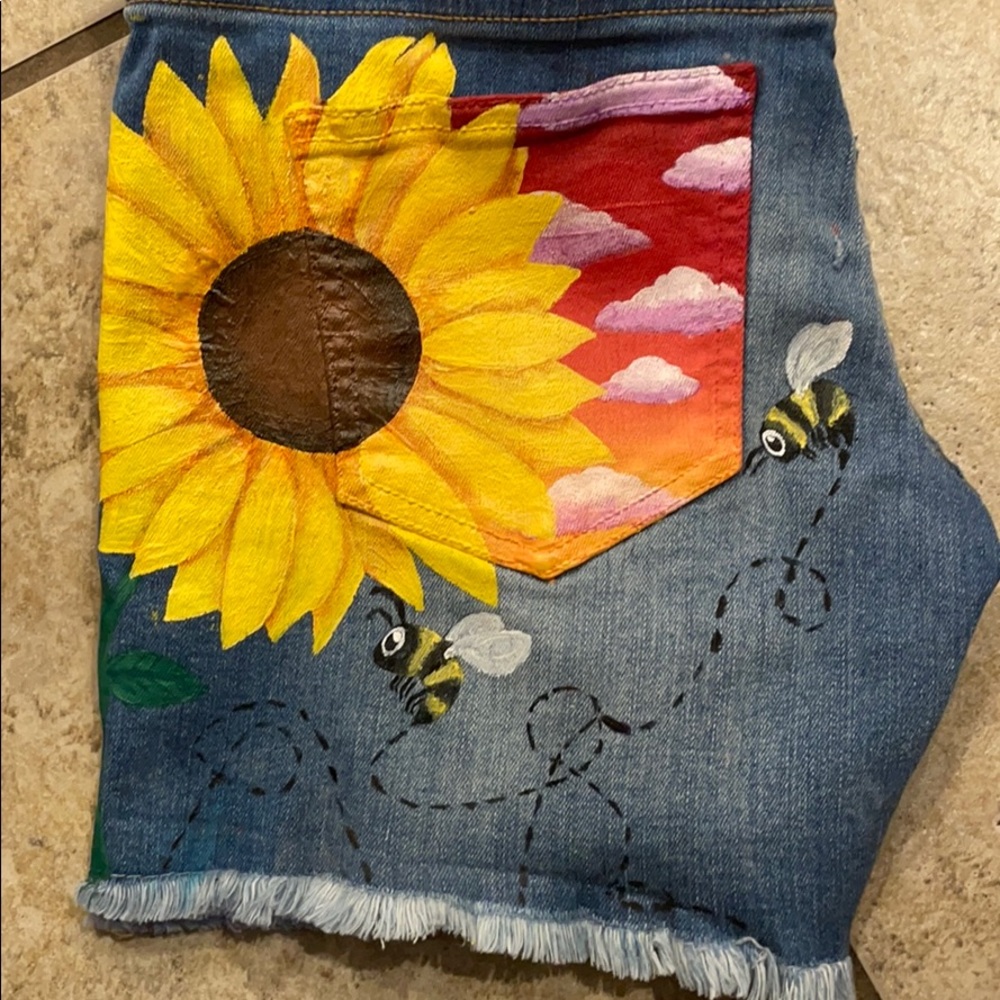 Hand Painted Denim Overall Shorts